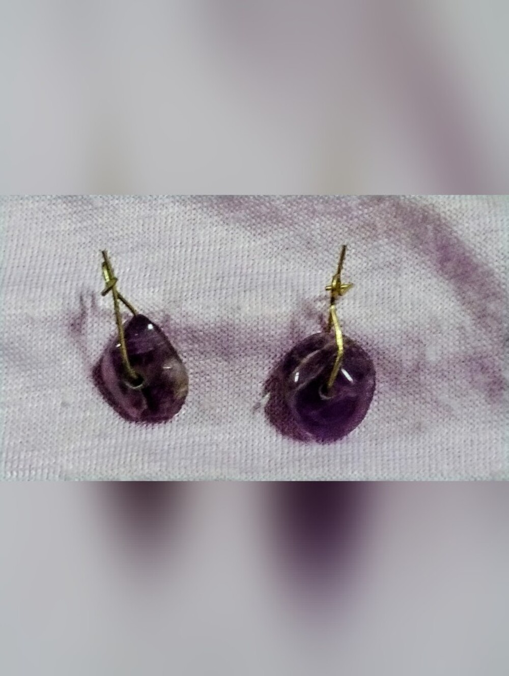 Vintage Tumbled Amethyst Nugget Wire Drop Earrings